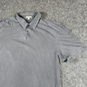 James Perse Mens Sueded Jersey Polo XL Gray Made USA Designer Supima Cotton